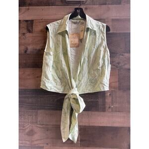 Tommy Bahama Sleeveless Button-Up Tie-Front Top-Lt Green & Blue Floral